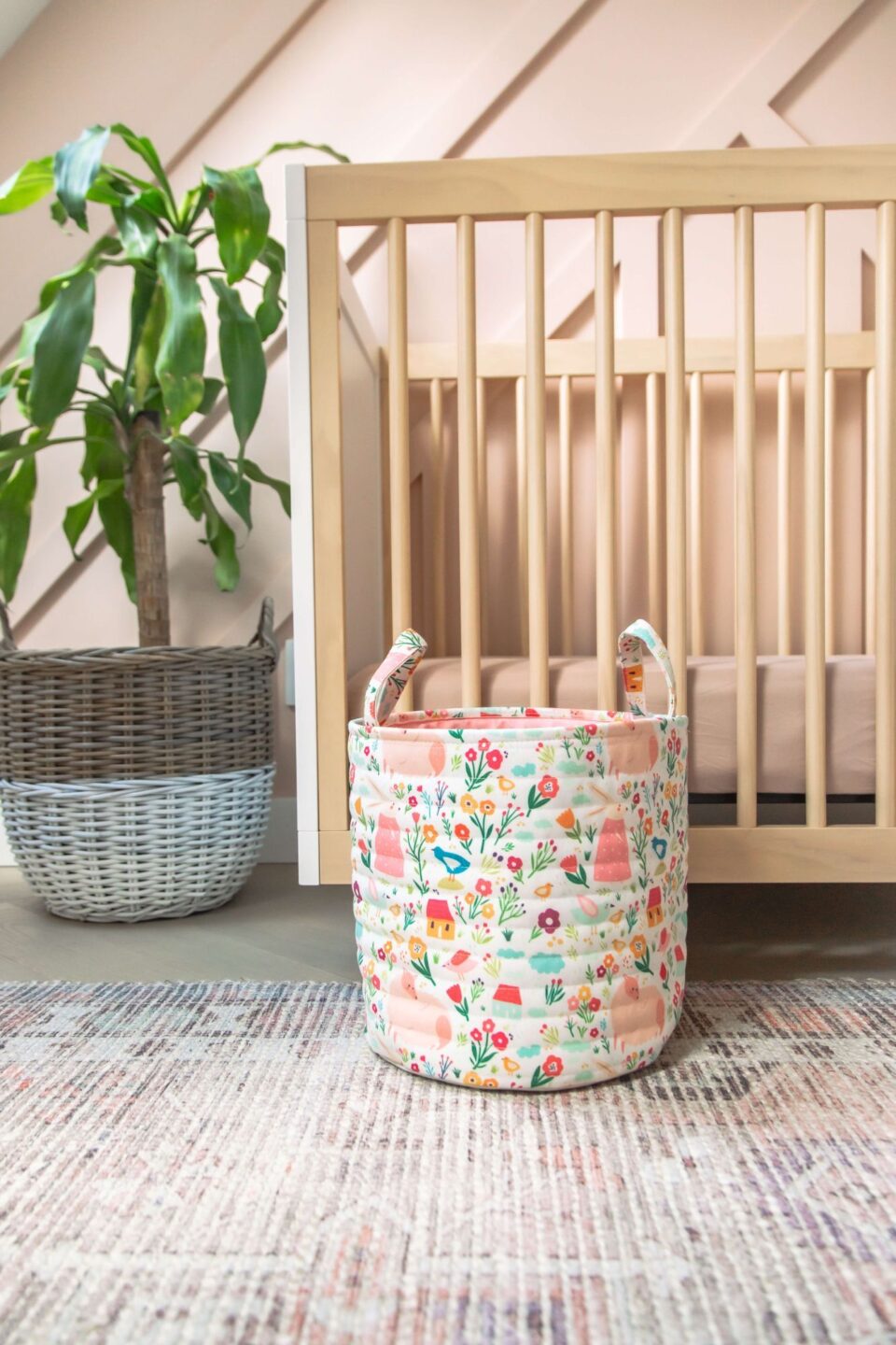 Floral Round Basket with Handles ea