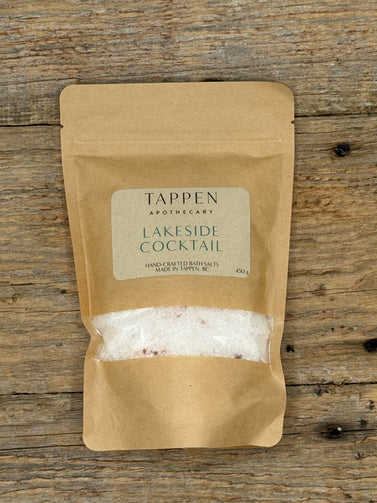 Kraft paper packaging of Tappen Apothecary Lakeside Cocktail on a wooden surface