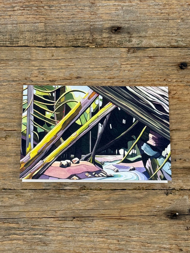 Colorful abstract painting on a wooden surface