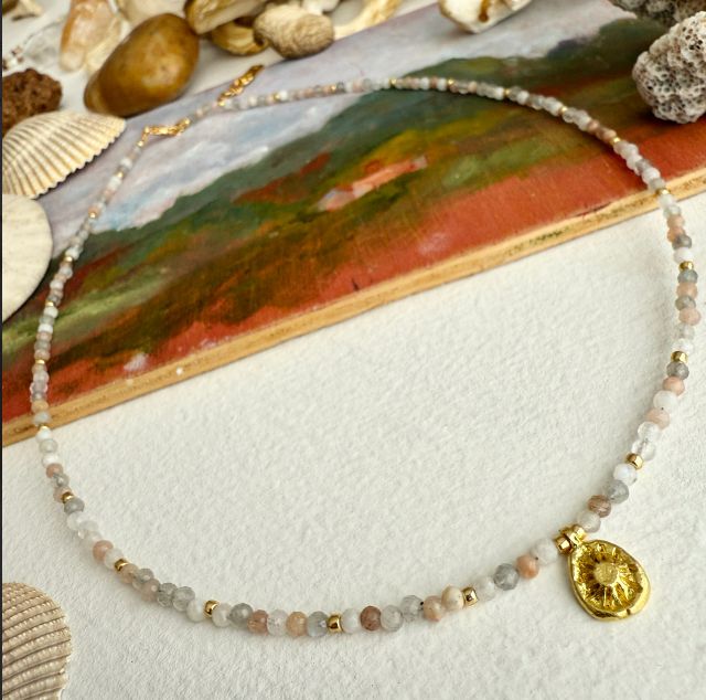 Natural Stone & Sun Charm Bracelet - Pika & Bear