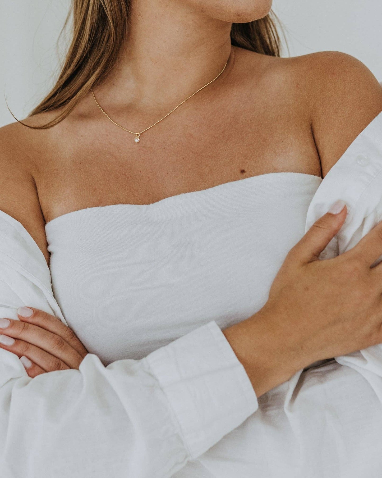 A Little Love Cubic Heart & Ball Bar Chain Necklace