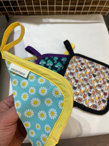 assorted colourful pot holders