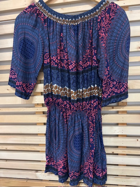 World Folk Art Patterned Blue And Pink