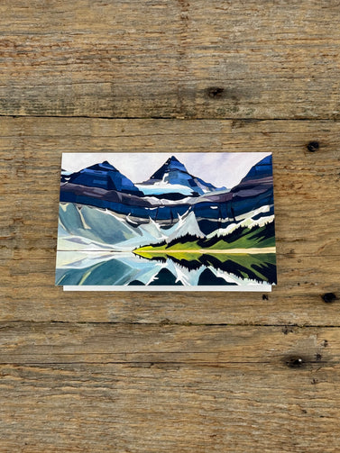 Greeting card with Painting of mountains on a wooden surface