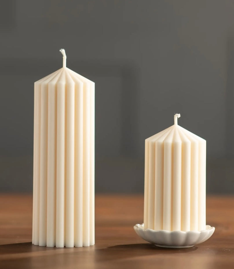Ribbed Pillar Soy Candle 13”h Zoet ea
