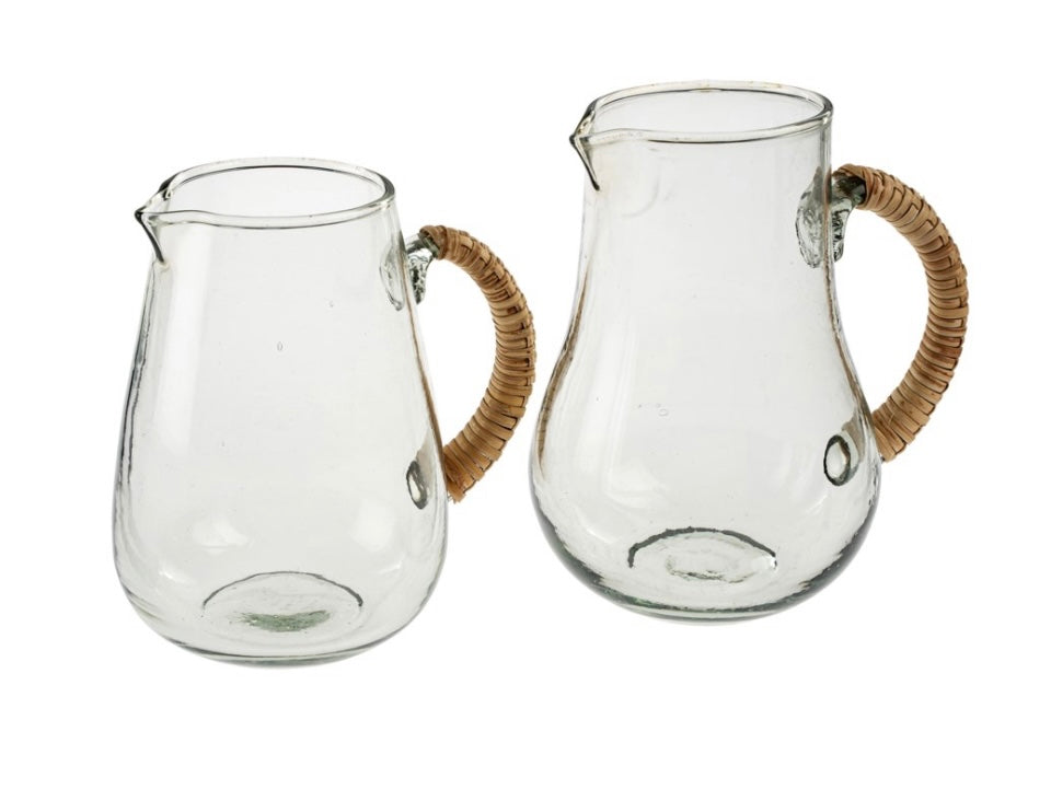 Glass Pitcher with Cane wrapped Handle ea Indaba