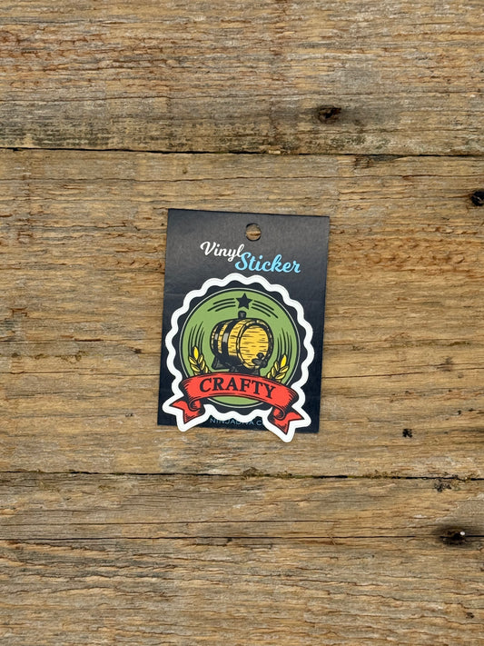 Vinyl sticker with a design on a wooden surface