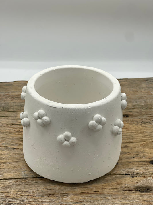 White Planter with Flowers