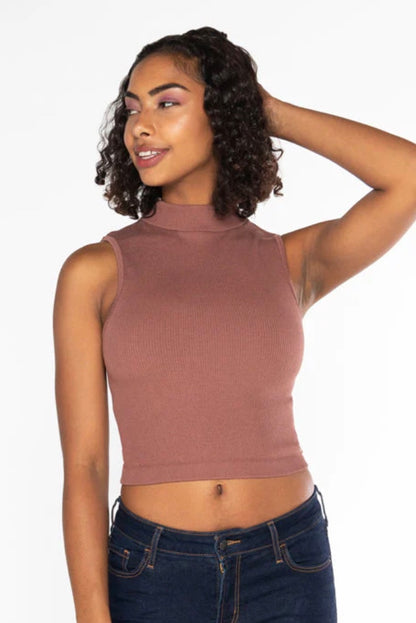 Bamboo Rib Mock Neck Sleeveless C’est Moi