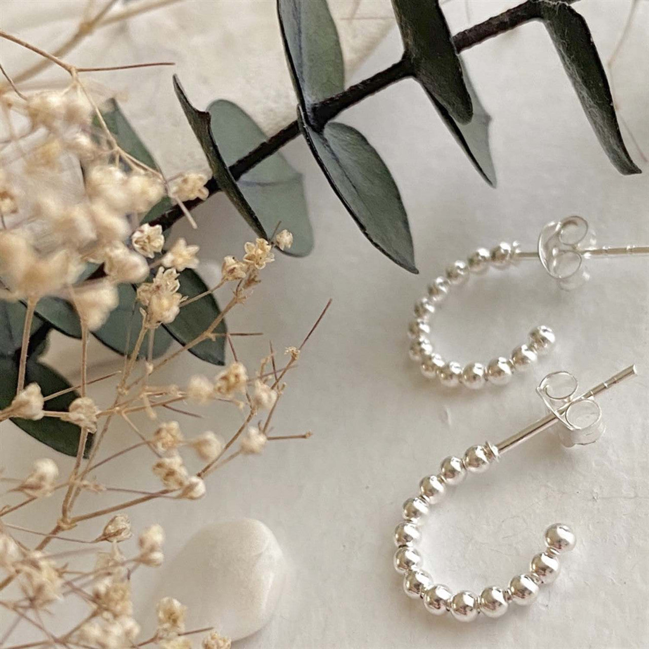 Beaded Hoop Sterling Silver Earrings Pika