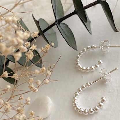 Beaded Hoop Sterling Silver Earrings Pika