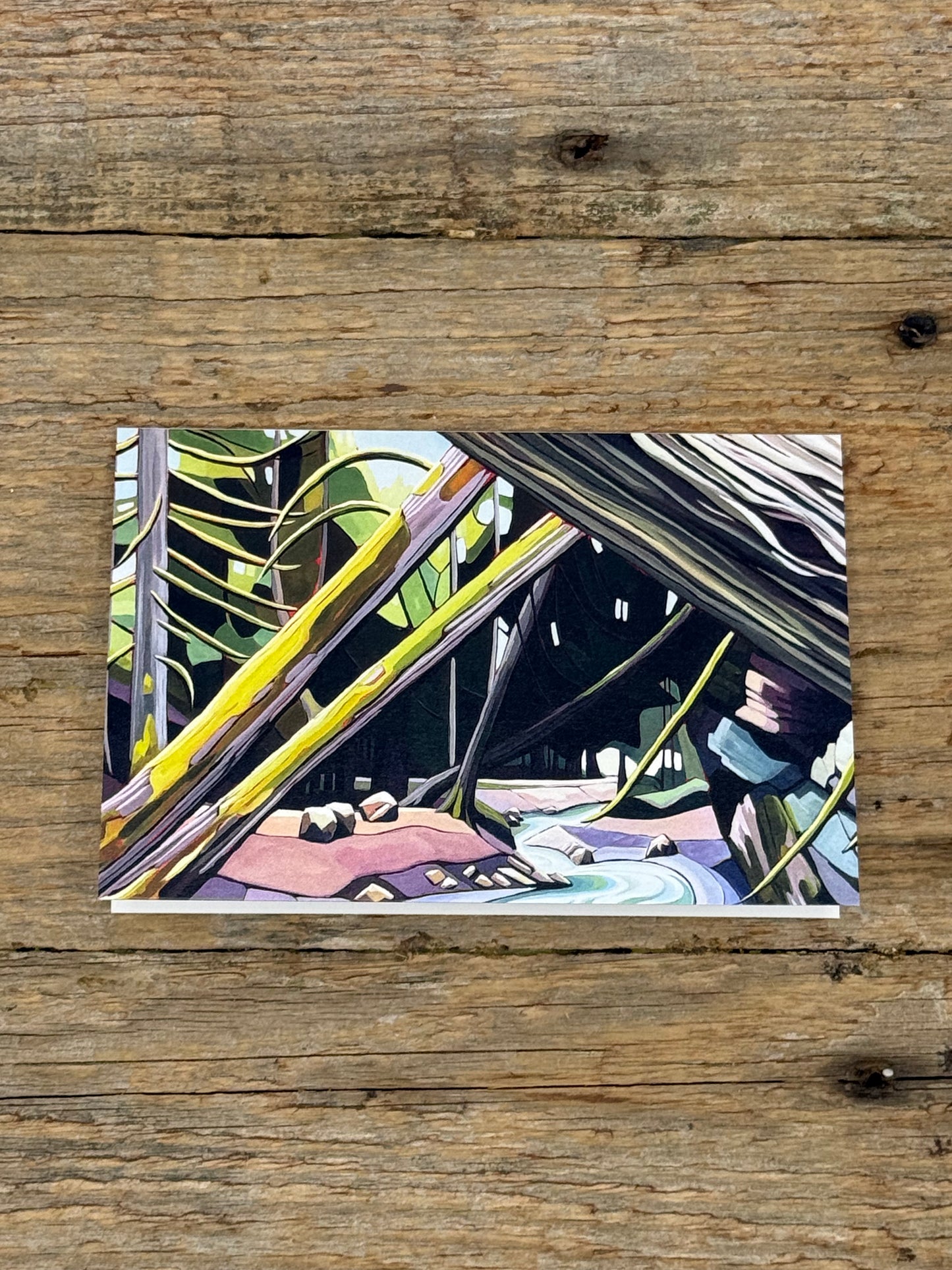 Colorful abstract painting on a wooden surface
