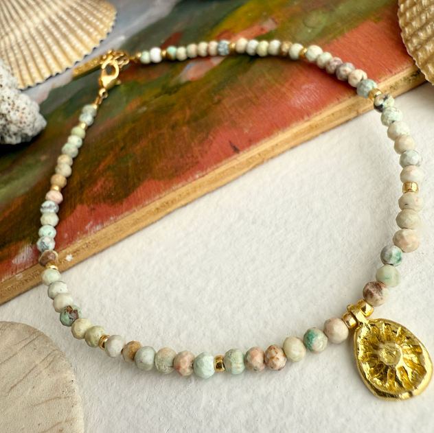 Natural Stone & Sun Charm Bracelet - Pika & Bear