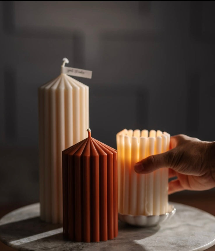 Ribbed Pillar Soy Candle 13”h Zoet ea