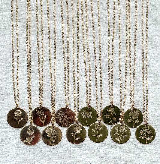 Birth Flower Necklace Gold Filled  RR