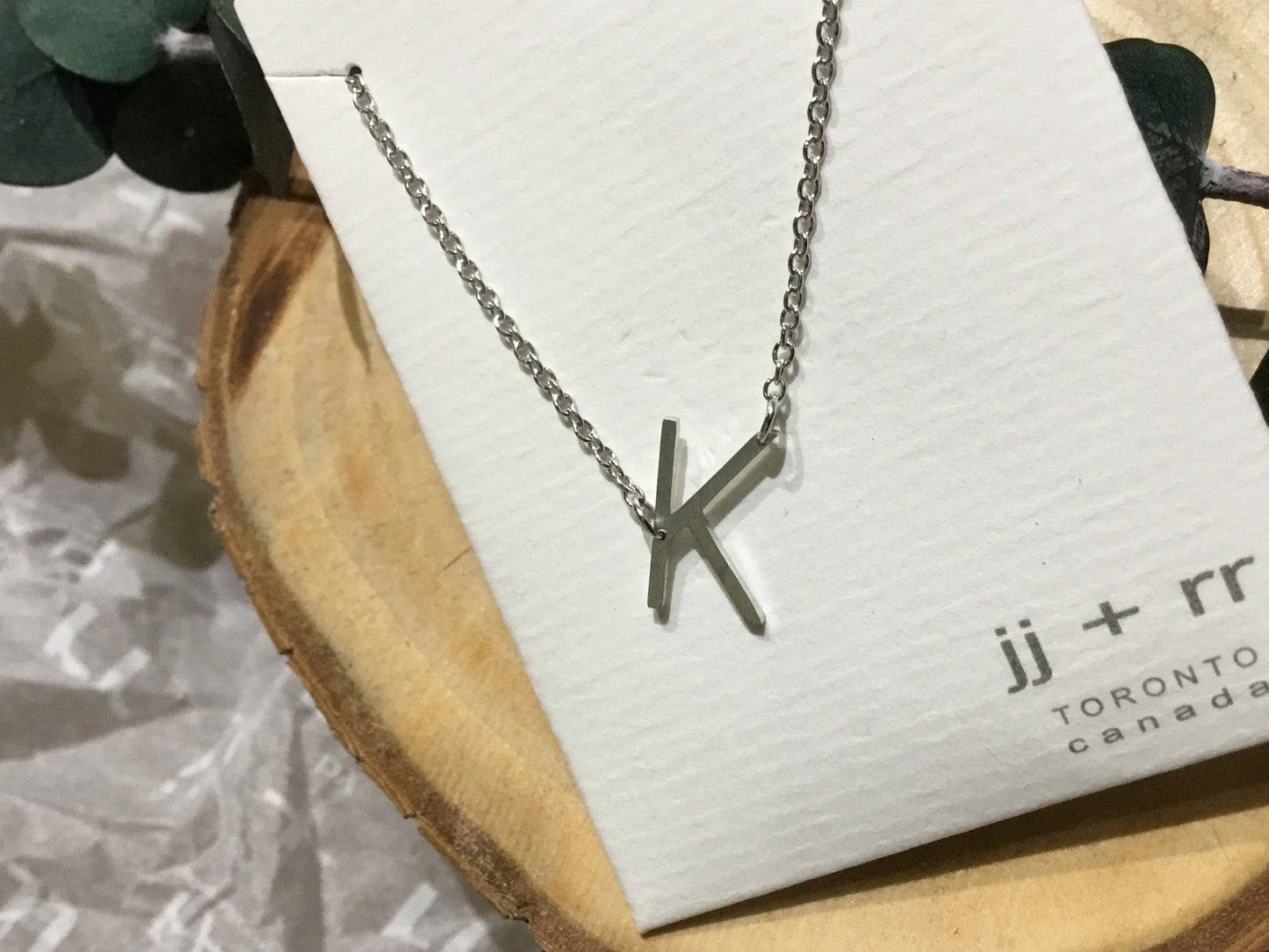 jj+rr - Monogram Asymmetrical Initial Necklace Stainless Steel ea